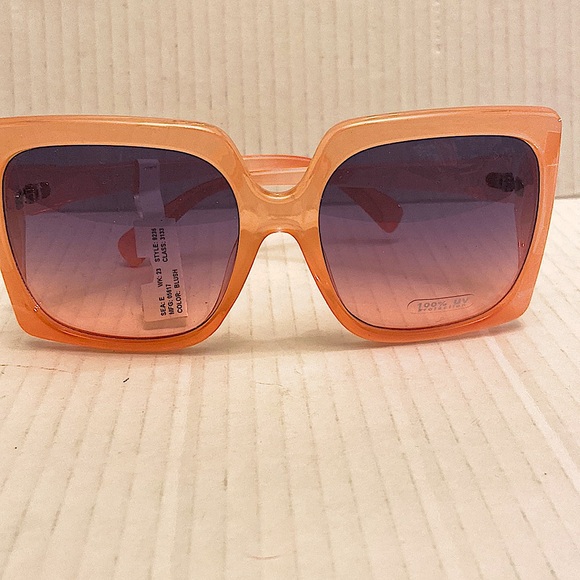Unbranded Accessories - Trendy Blush Color Oversized Square Shaped Sunglasses with Blue Ombré Lens.